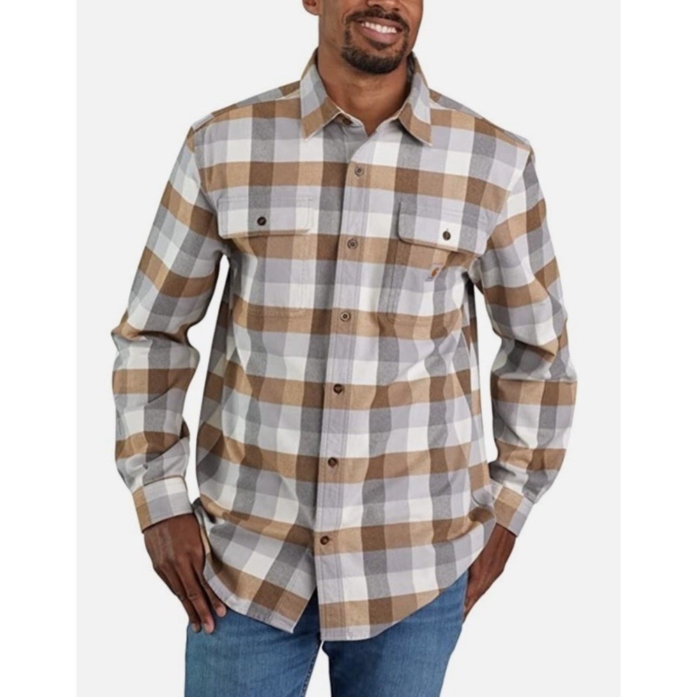 Carhartt Mens Heavyweight Loose Fit Flannel Long Sleeve Plaid Shirt Size L Tall